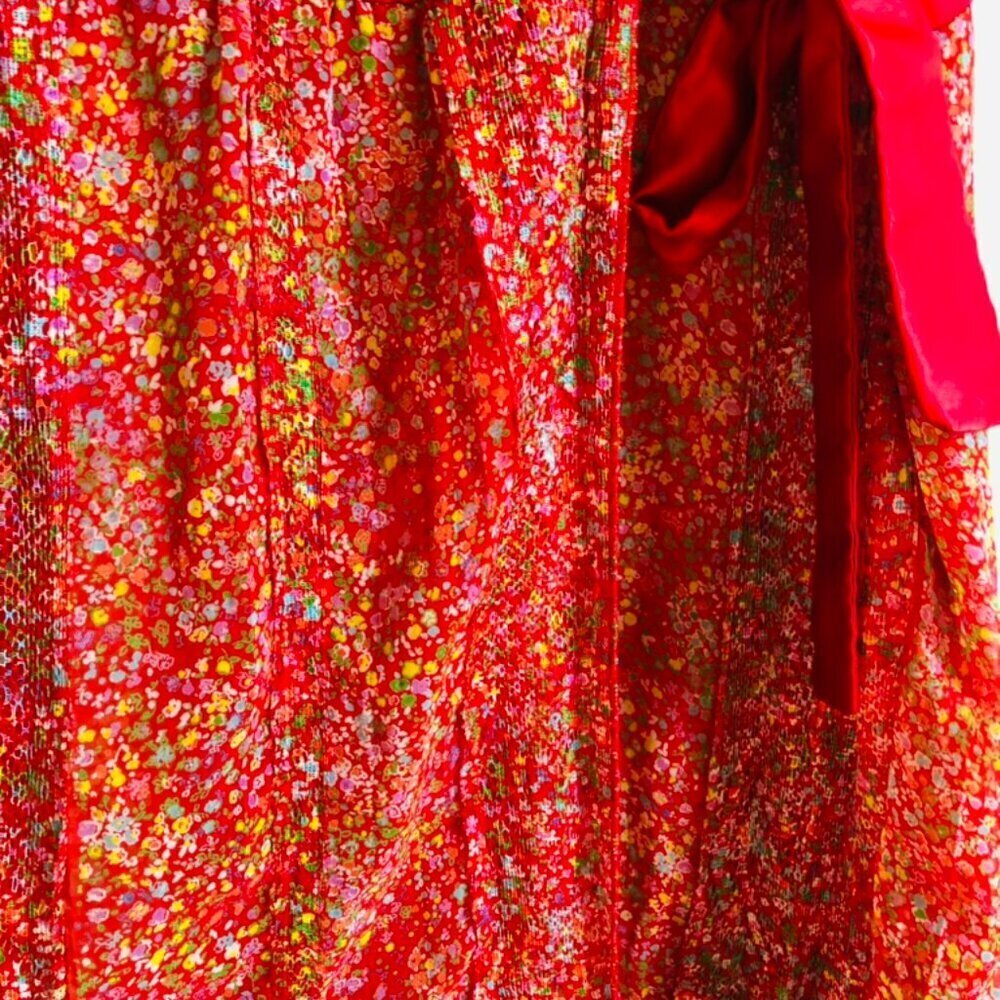 Gorgeous Light Sheer Wrap Dress with Satin Trim and Bow - Picture 10 of 16